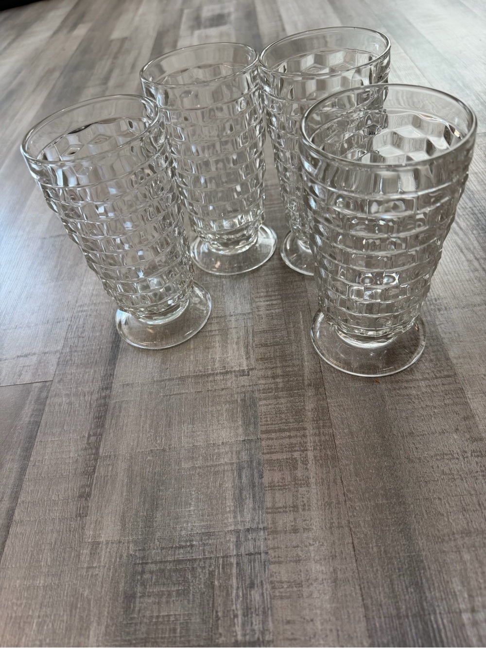 Indiana Glass Whitehall Clear Footed Tumblers Set of 4 Cubist Iced Tea Glasses